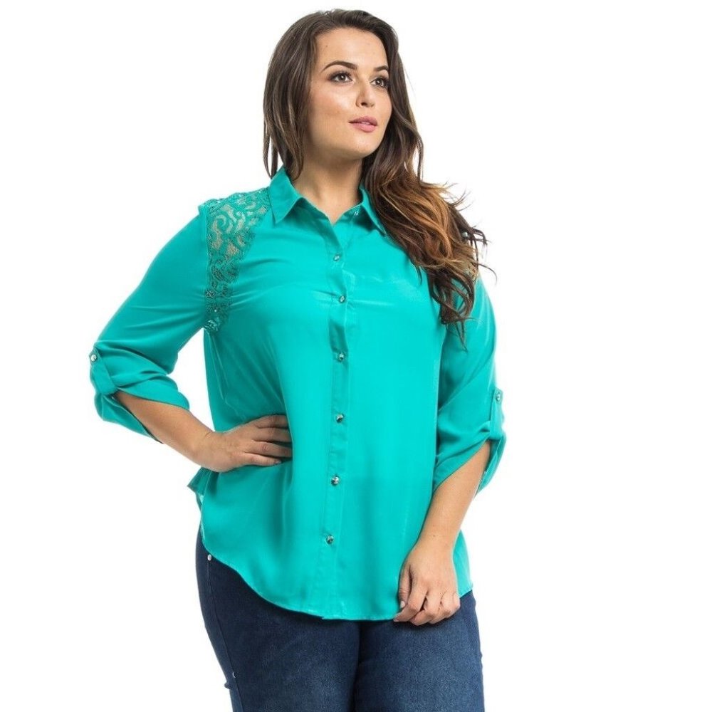 Roman Ladies Button Shirt Sea Green Plus Size 1X  **NEW WITH TAGS**
